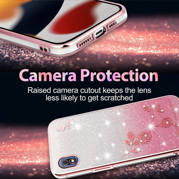 For Samsung Galaxy A10 Gradient Glitter Flower All-inclusive Phone Case