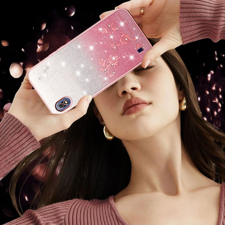 For Samsung Galaxy A10 Gradient Glitter Flower All-inclusive Phone Case