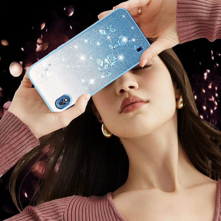 For Samsung Galaxy A10 Gradient Glitter Flower All-inclusive Phone Case
