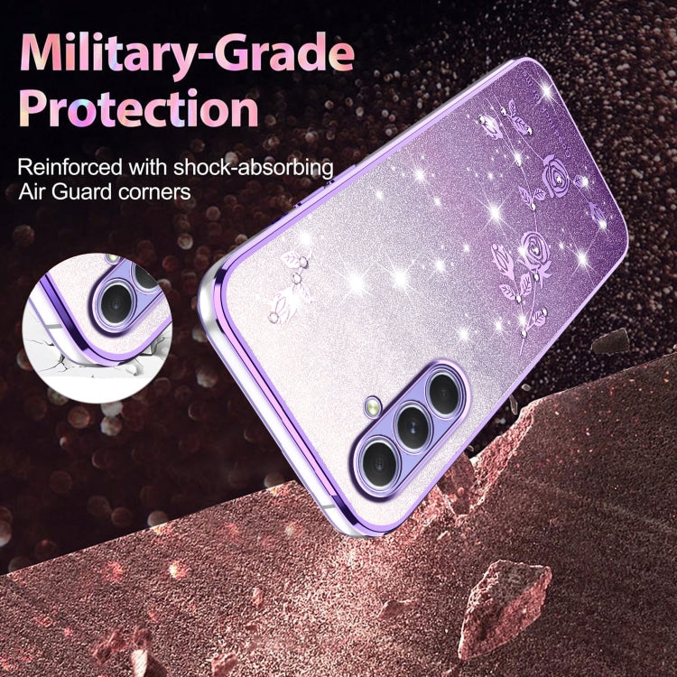 For Samsung Galaxy A55 Gradient Glitter Flower All-inclusive Phone Case