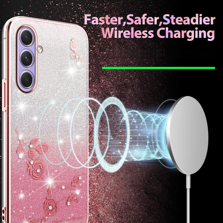 For Samsung Galaxy A55 Gradient Glitter Flower All-inclusive Phone Case