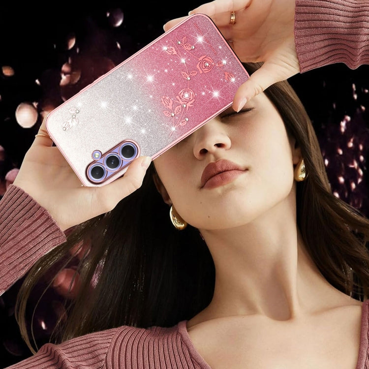 For Samsung Galaxy A54 5G Gradient Glitter Flower All-inclusive Phone Case