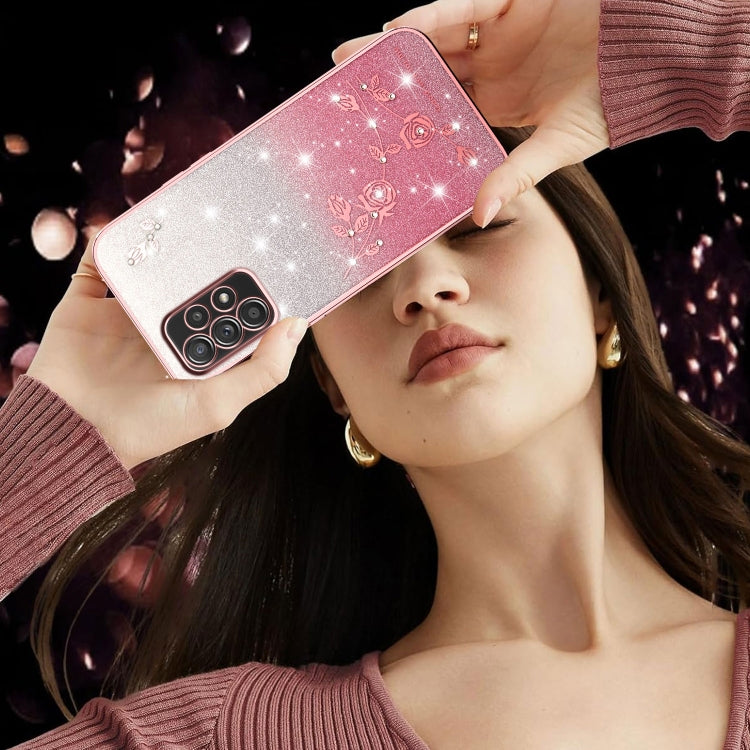 ForSamsung Galaxy A52 5G Gradient Glitter Flower All-inclusive Phone Case