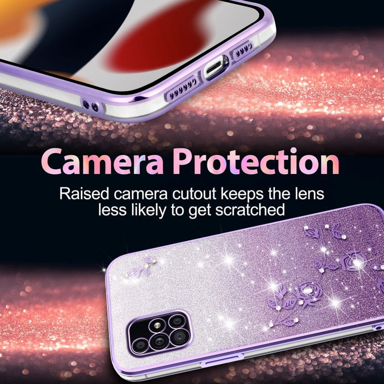 For Samsung Galaxy A51 4G Gradient Glitter Flower All-inclusive Phone Case