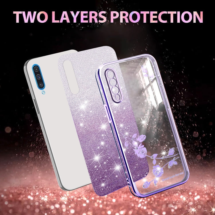 For Samsung Galaxy A50 Gradient Glitter Flower All-inclusive Phone Case