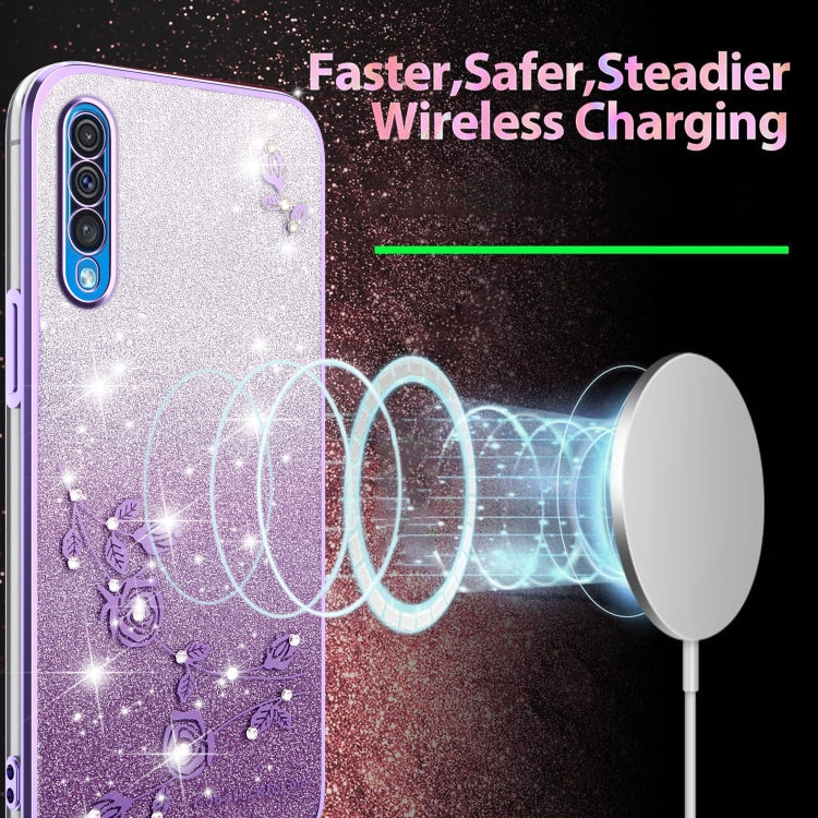 For Samsung Galaxy A50 Gradient Glitter Flower All-inclusive Phone Case