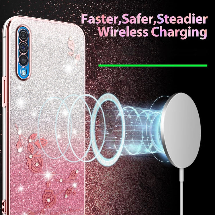 For Samsung Galaxy A50 Gradient Glitter Flower All-inclusive Phone Case