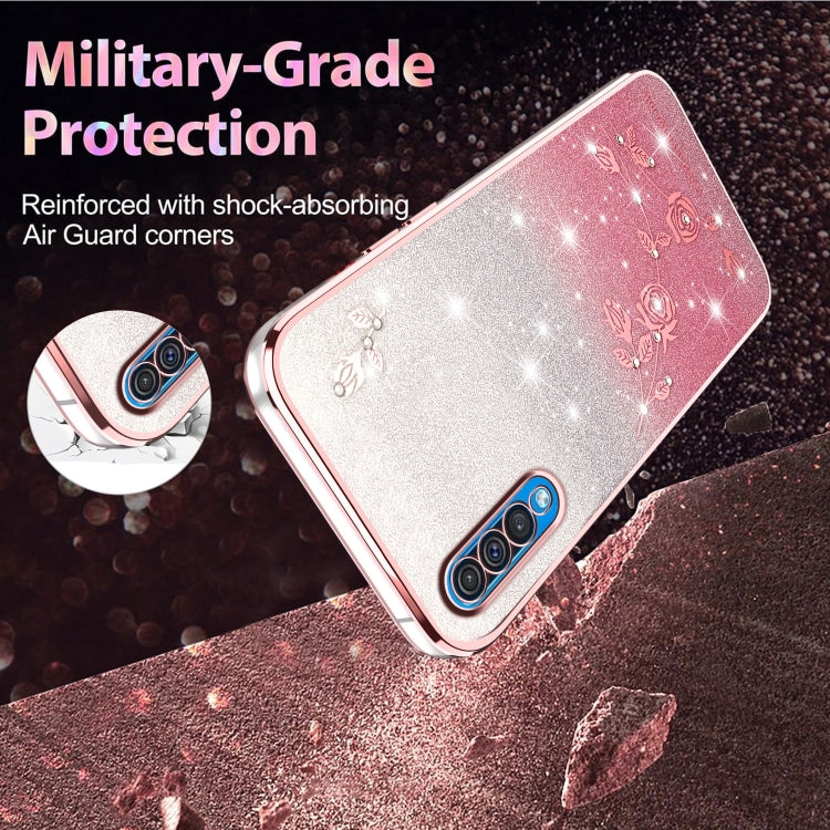 For Samsung Galaxy A50 Gradient Glitter Flower All-inclusive Phone Case