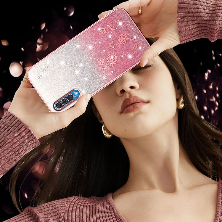 For Samsung Galaxy A50 Gradient Glitter Flower All-inclusive Phone Case