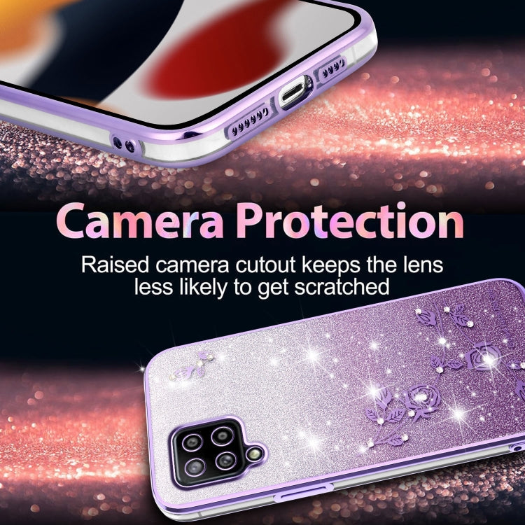 For Samsung Galaxy A42 Gradient Glitter Flower All-inclusive Phone Case