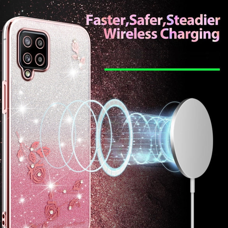 For Samsung Galaxy A42 Gradient Glitter Flower All-inclusive Phone Case
