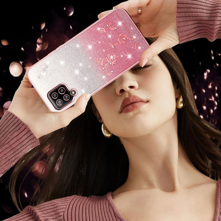 For Samsung Galaxy A42 Gradient Glitter Flower All-inclusive Phone Case