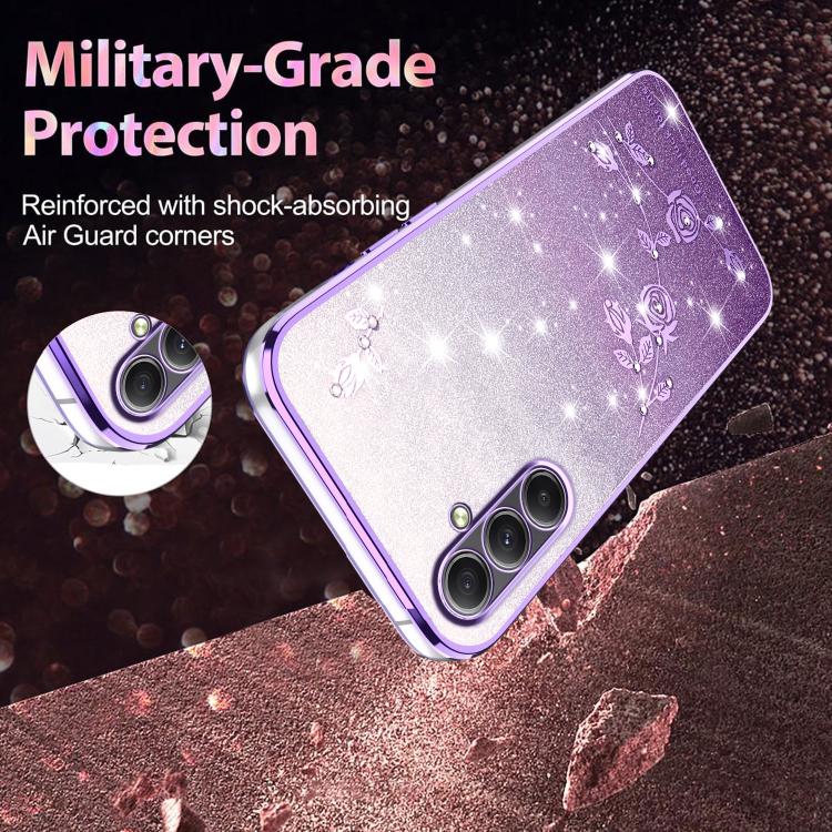 For Samsung Galaxy A35 Gradient Glitter Flower All-inclusive Phone Case