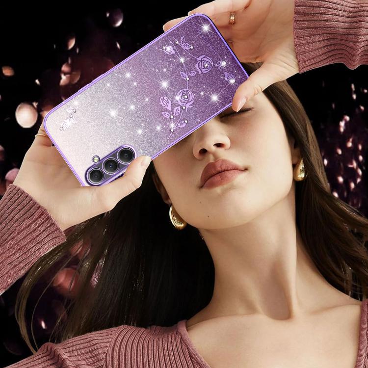 For Samsung Galaxy A35 Gradient Glitter Flower All-inclusive Phone Case