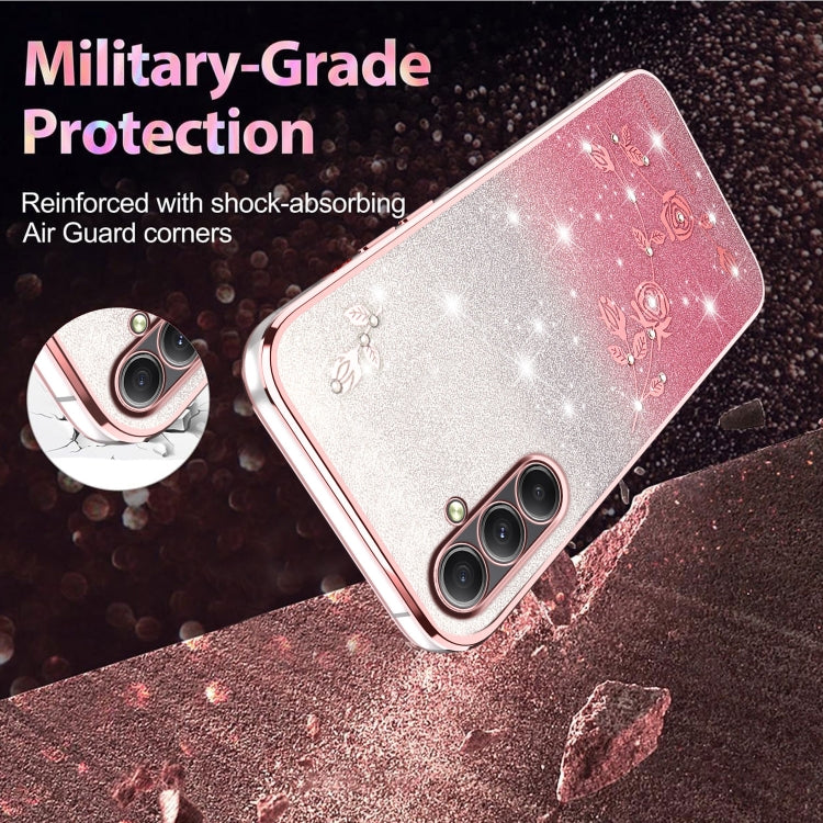 For Samsung Galaxy A35 Gradient Glitter Flower All-inclusive Phone Case