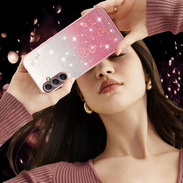For Samsung Galaxy A35 Gradient Glitter Flower All-inclusive Phone Case