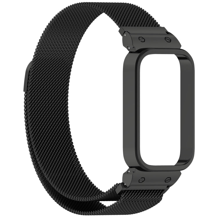 For Xiaomi Smart Band 9 Active / Redmi Band 3 Metal Frame Watch Case Integrated Milan Magnetic Watch Band