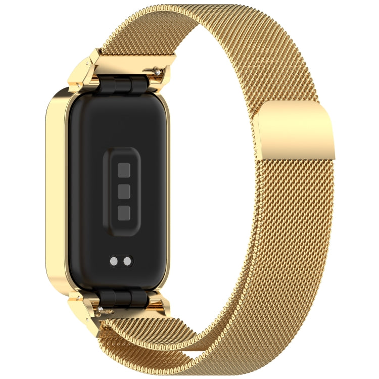 For Xiaomi Smart Band 9 Active / Redmi Band 3 Metal Frame Watch Case Integrated Milan Magnetic Watch Band