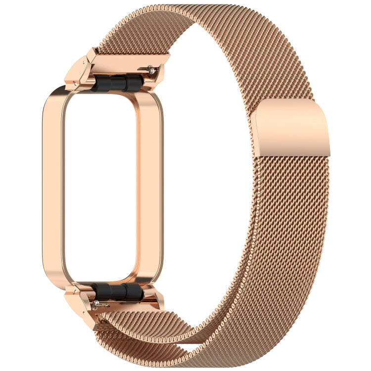 For Xiaomi Smart Band 9 Active / Redmi Band 3 Metal Frame Watch Case Integrated Milan Magnetic Watch Band