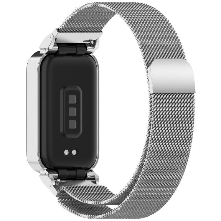 For Xiaomi Smart Band 9 Active / Redmi Band 3 Metal Frame Watch Case Integrated Milan Magnetic Watch Band