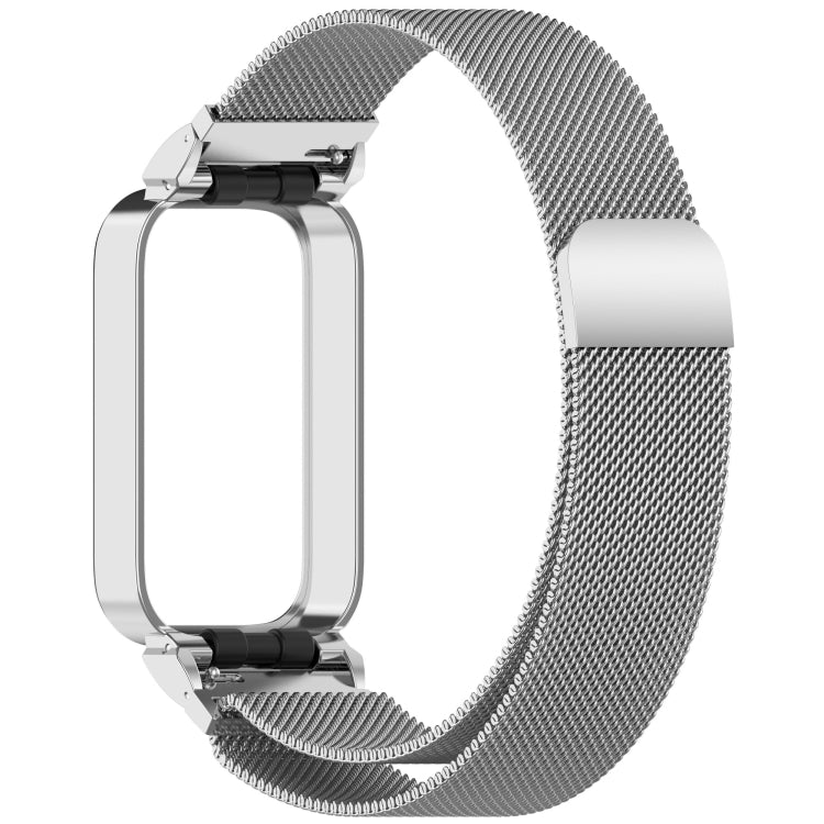 For Xiaomi Smart Band 9 Active / Redmi Band 3 Metal Frame Watch Case Integrated Milan Magnetic Watch Band