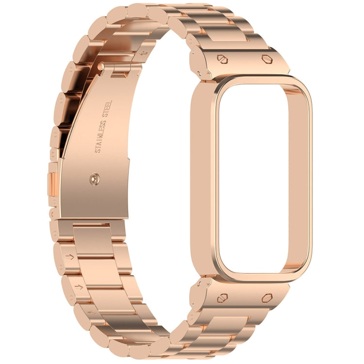 For Redmi Bnad 3 Metal Frame Watch Case Integrated Three Beads Stainless Steel Watch Band
