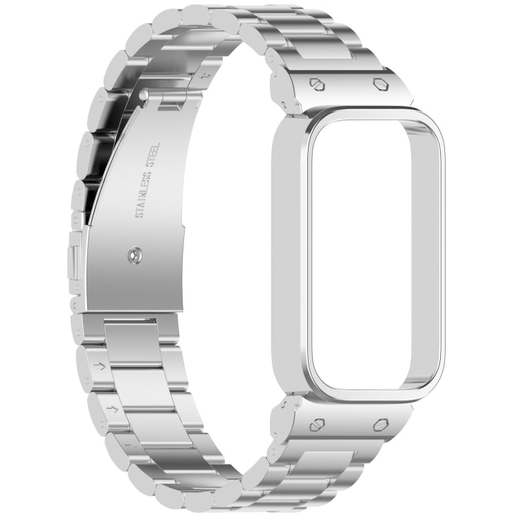 For Redmi Bnad 3 Metal Frame Watch Case Integrated Three Beads Stainless Steel Watch Band