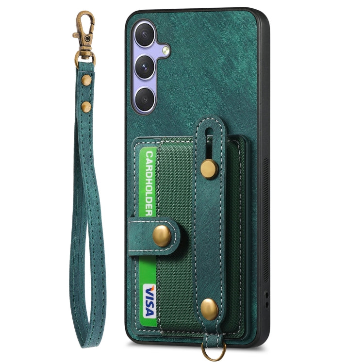 For Samsung Galaxy S25 5G Retro Cross Wristband Wallet Leather Back Phone Case