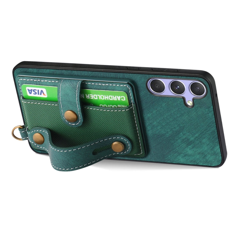 For Samsung Galaxy S25 5G Retro Cross Wristband Wallet Leather Back Phone Case
