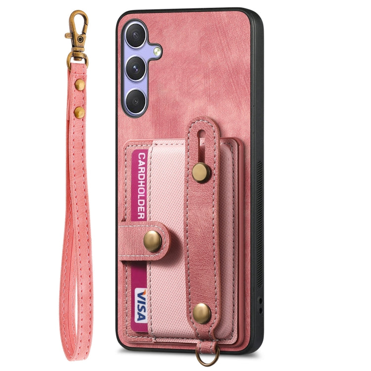 For Samsung Galaxy S25 5G Retro Cross Wristband Wallet Leather Back Phone Case