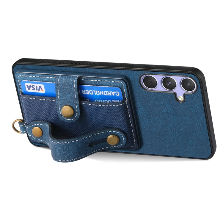 For Samsung Galaxy S25 5G Retro Cross Wristband Wallet Leather Back Phone Case