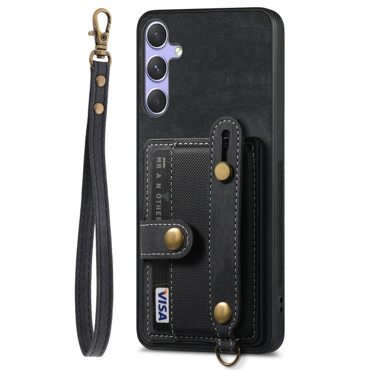 For Samsung Galaxy S25 5G Retro Cross Wristband Wallet Leather Back Phone Case