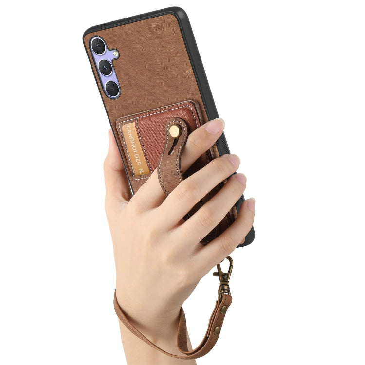 For Samsung Galaxy S25 Ultra 5G Retro Cross Wristband Wallet Leather Back Phone Case