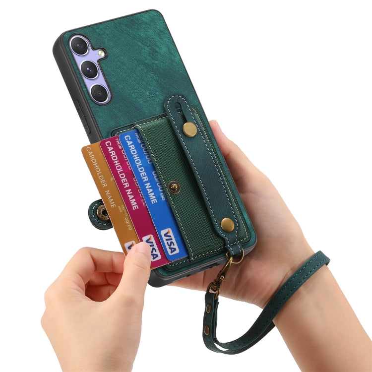 For Samsung Galaxy S25 Ultra 5G Retro Cross Wristband Wallet Leather Back Phone Case