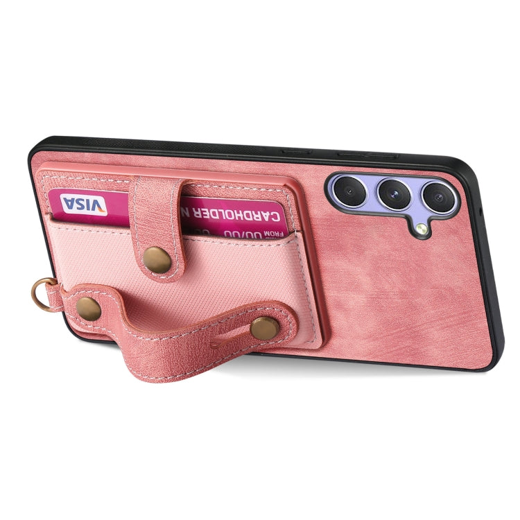 For Samsung Galaxy S25 Ultra 5G Retro Cross Wristband Wallet Leather Back Phone Case