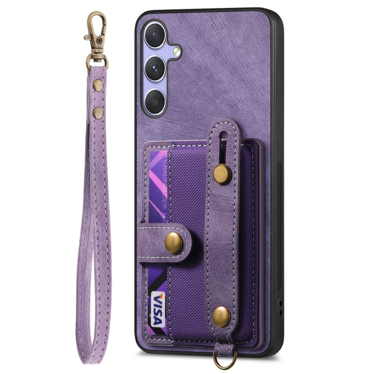 For Samsung Galaxy S25 Ultra 5G Retro Cross Wristband Wallet Leather Back Phone Case