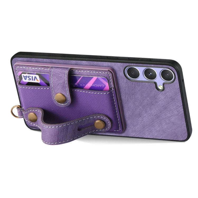 For Samsung Galaxy S25 Ultra 5G Retro Cross Wristband Wallet Leather Back Phone Case