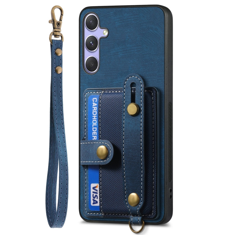 For Samsung Galaxy S25 Ultra 5G Retro Cross Wristband Wallet Leather Back Phone Case