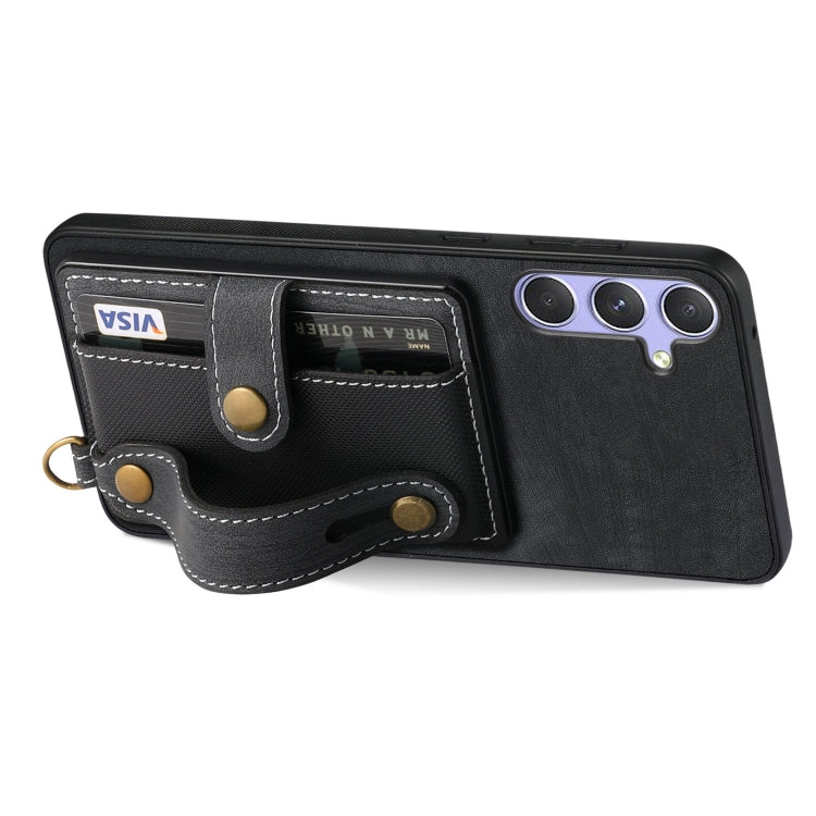 For Samsung Galaxy S25 Ultra 5G Retro Cross Wristband Wallet Leather Back Phone Case