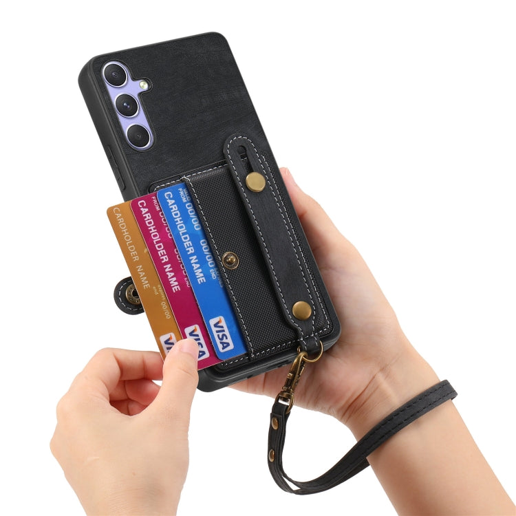 For Samsung Galaxy S25 Ultra 5G Retro Cross Wristband Wallet Leather Back Phone Case