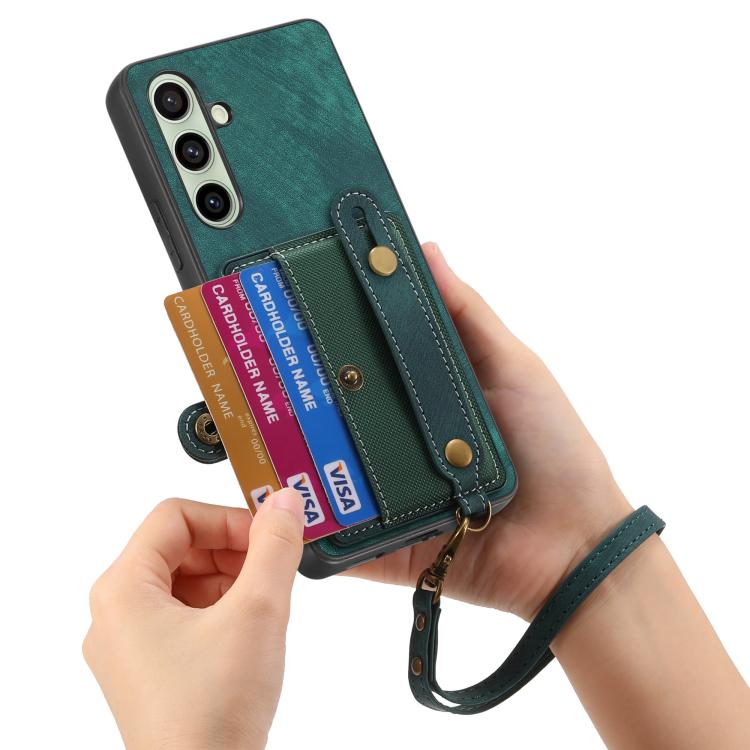 For Samsung Galaxy A56 5G Retro Cross Wristband Wallet Leather Back Phone Case
