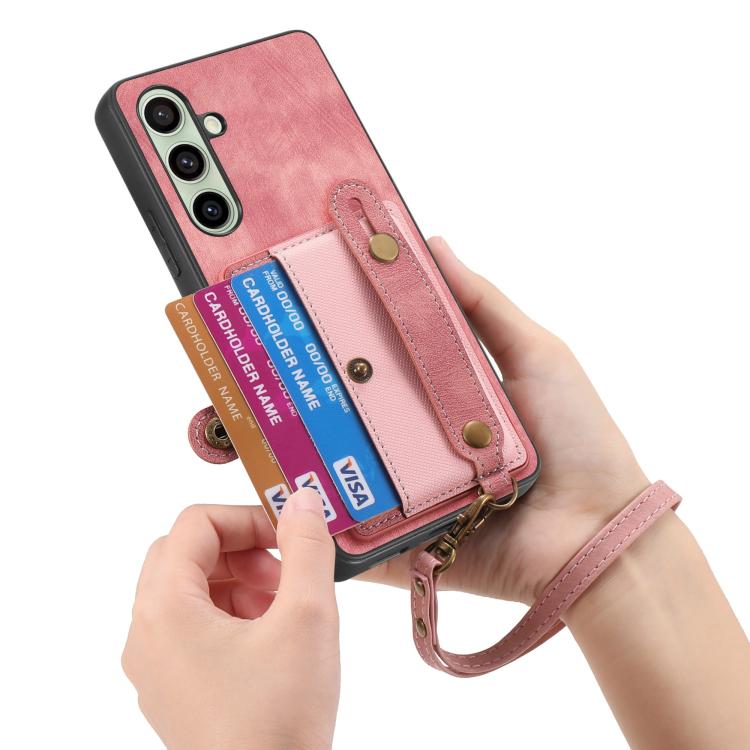 For Samsung Galaxy A56 5G Retro Cross Wristband Wallet Leather Back Phone Case
