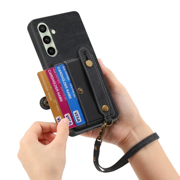 For Samsung Galaxy A56 5G Retro Cross Wristband Wallet Leather Back Phone Case