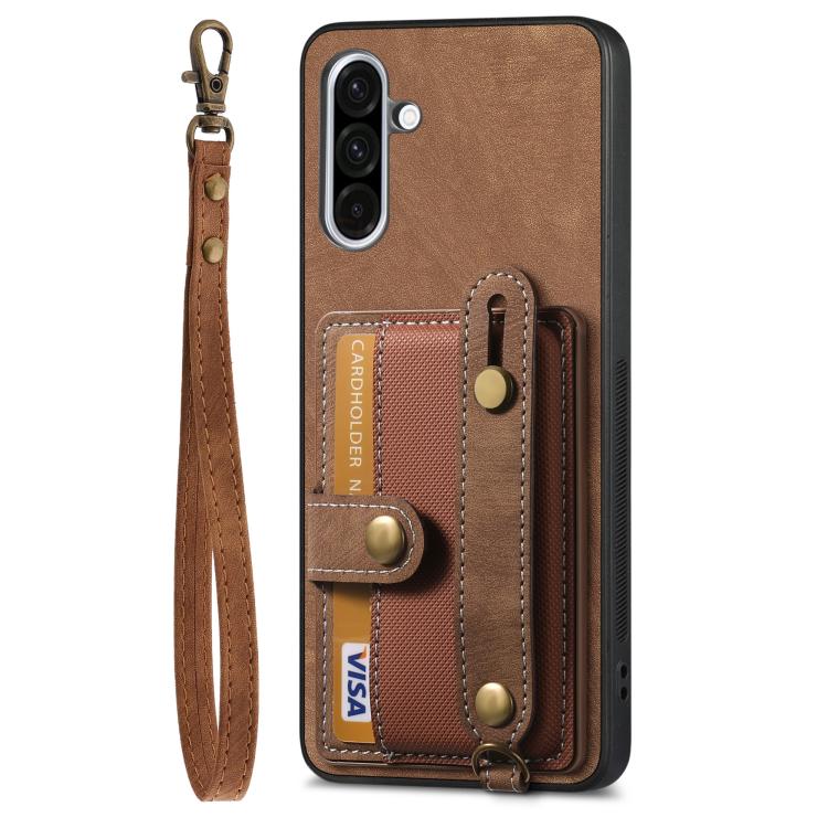 For Samsung Galaxy A36 Retro Cross Wristband Wallet Leather Back Phone Case