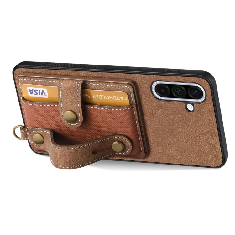 For Samsung Galaxy A36 Retro Cross Wristband Wallet Leather Back Phone Case