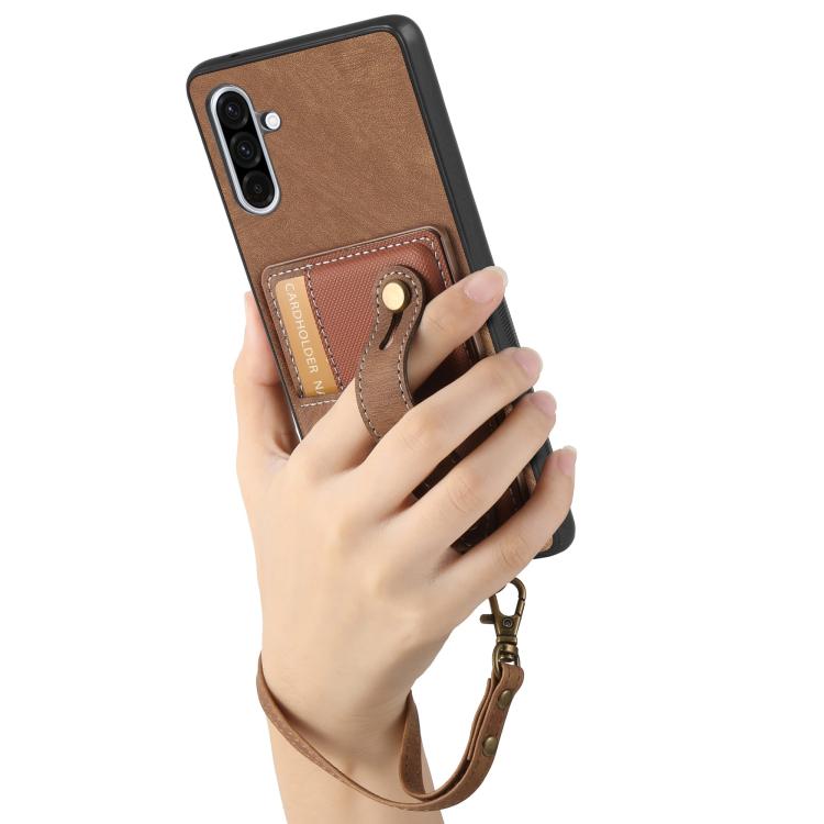 For Samsung Galaxy A36 Retro Cross Wristband Wallet Leather Back Phone Case