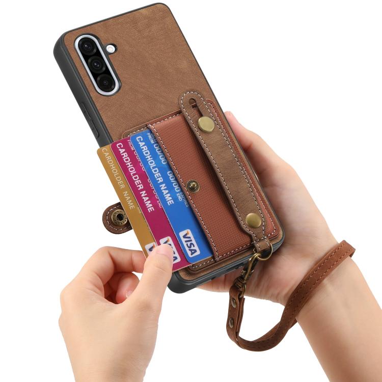 For Samsung Galaxy A36 Retro Cross Wristband Wallet Leather Back Phone Case
