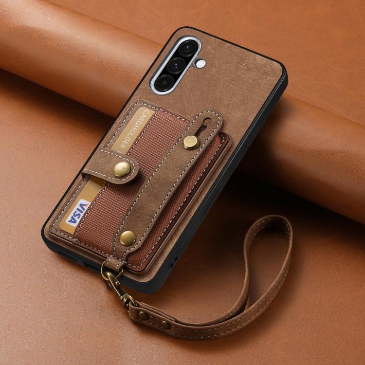 For Samsung Galaxy A36 Retro Cross Wristband Wallet Leather Back Phone Case