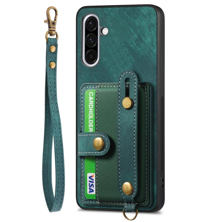 For Samsung Galaxy A36 Retro Cross Wristband Wallet Leather Back Phone Case