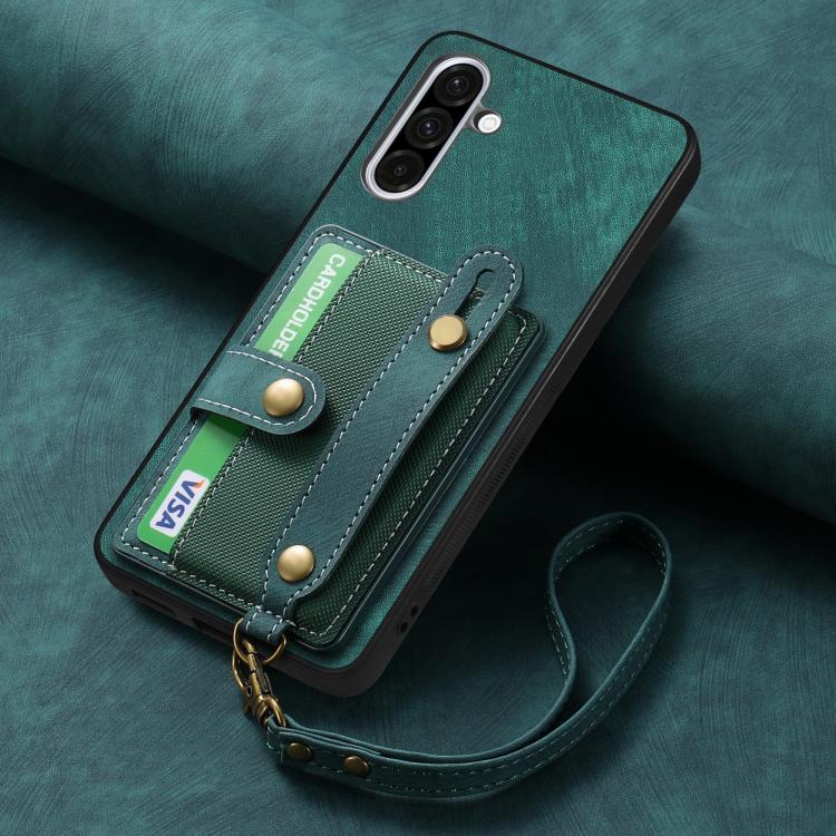 For Samsung Galaxy A36 Retro Cross Wristband Wallet Leather Back Phone Case